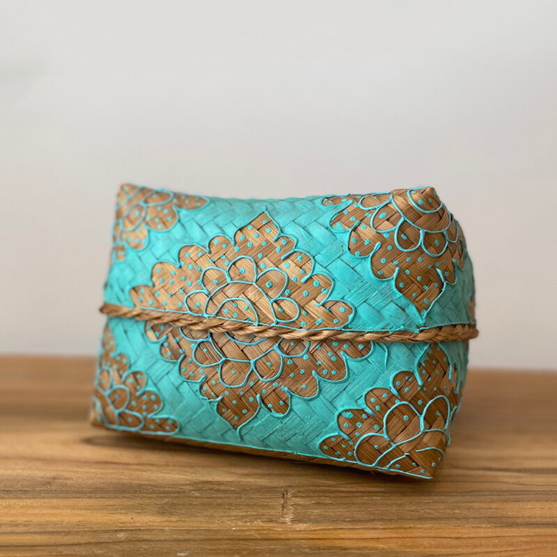 Boîte décorative bleu turquoise en bambou – Image 3